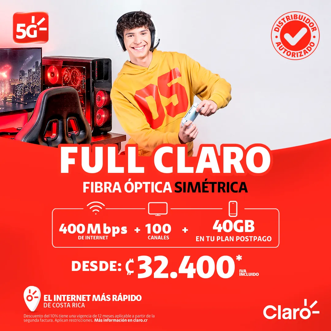 Full CLARO por solo 32400 colones. Beneficios insuperables